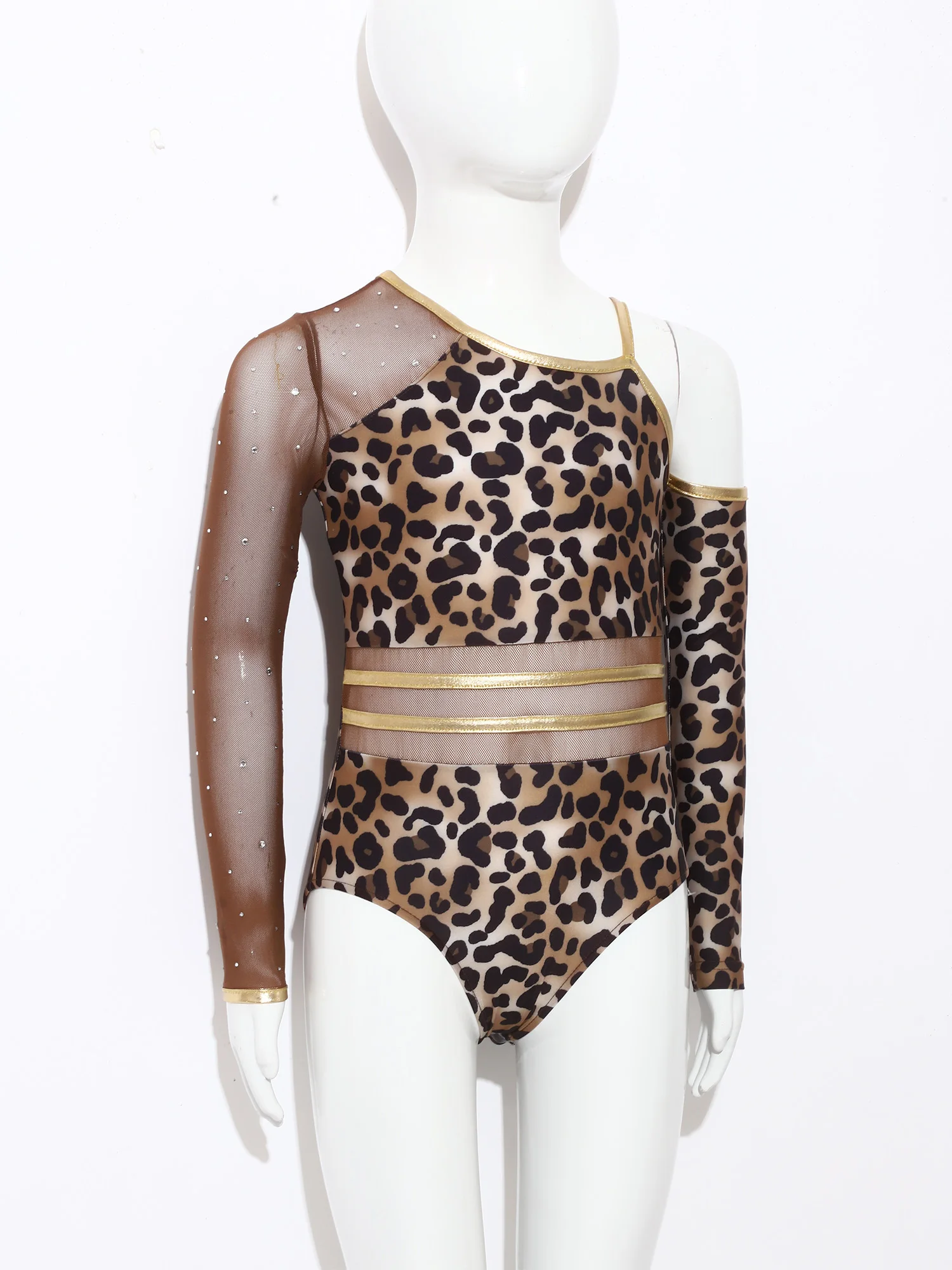 

Girls Prehistoric Cave Stone Halloween Wildman Cosplay Costumes Mesh Asymmetric Historical Stone Leopard Print Leotard Jumpsuit