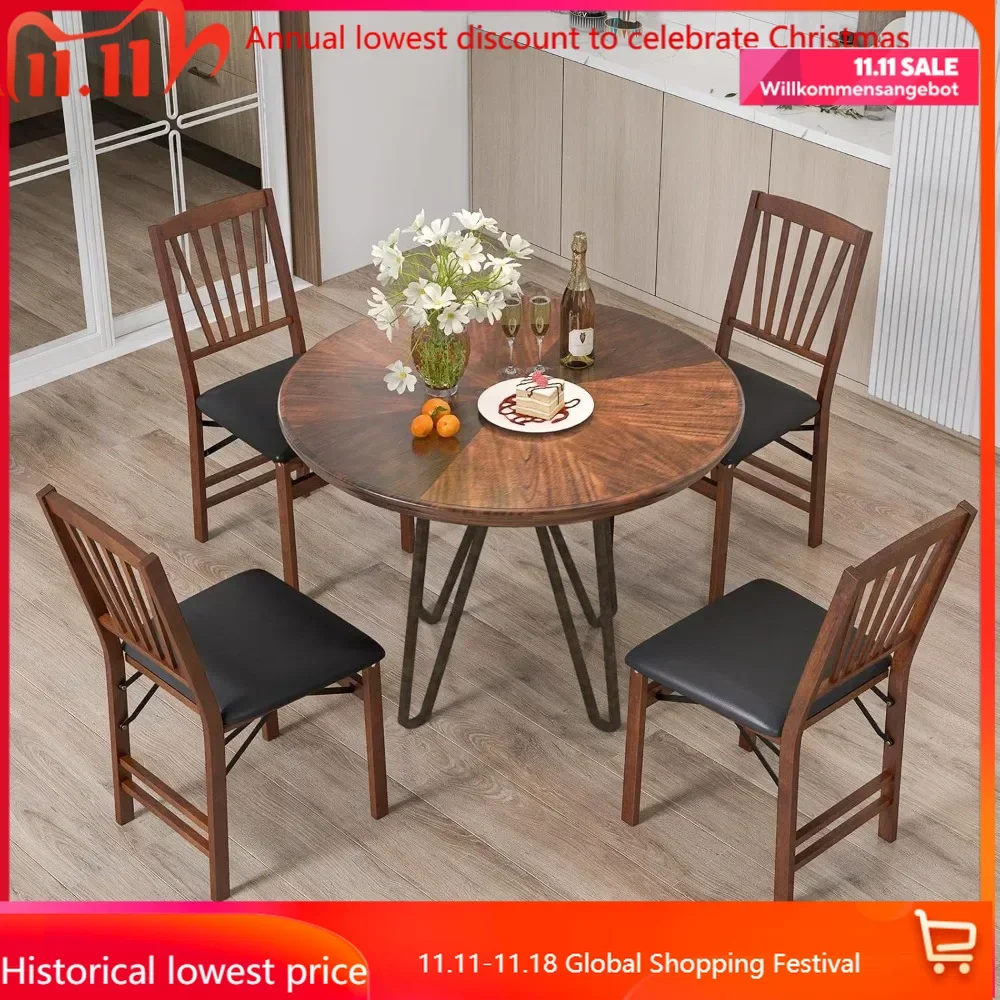 Folding Dining Chairs Set of 4, Foldable Wood Kitchen Chairs with Padded Seat, Solid Wood Frame, Max Load 400 Lbs