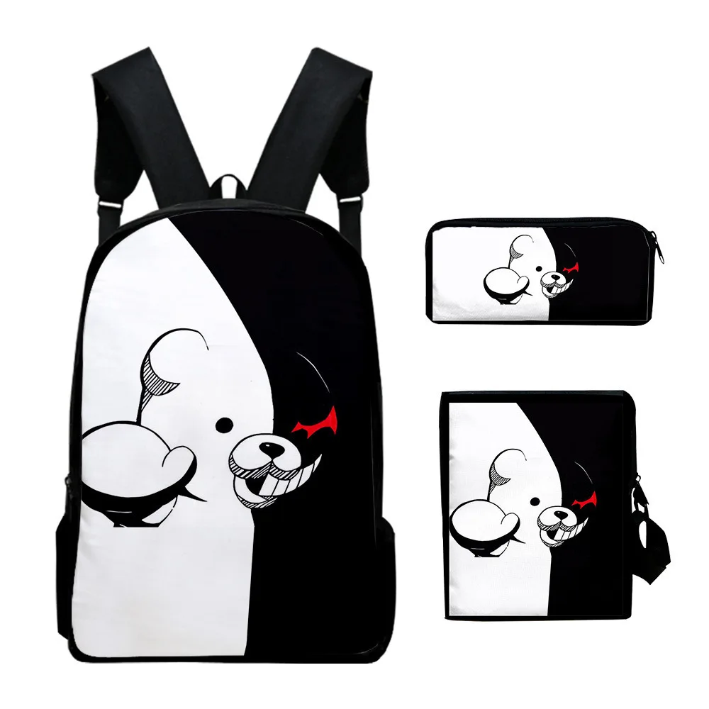 

Trendy Youthful Monokuma Black White Bear 3D Print 3pcs/Set Travel bags Laptop Daypack Backpack Shoulder Bag Pencil Case