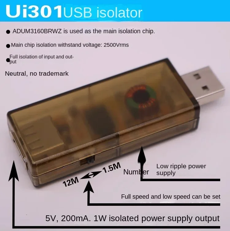 USB Isolator Industrial 2.0 USB to Secure Isolation 4160 Anti-interference Better than Optoelectronics