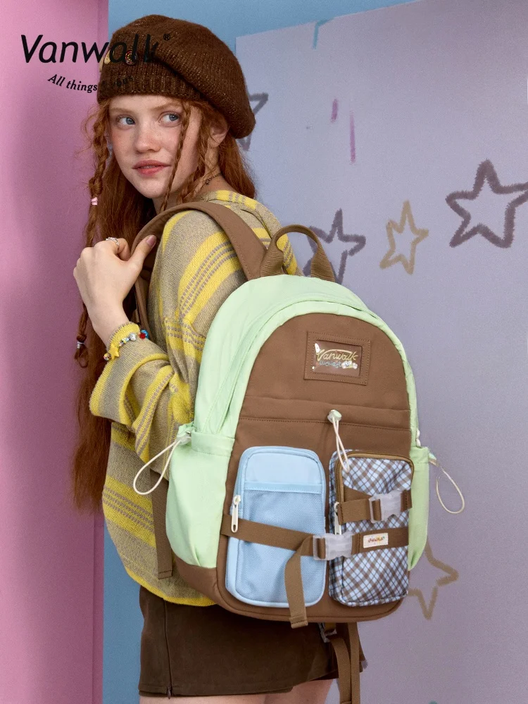 VANWALK Luy Star High Capaci Double oulder Casual School Bapa voor middelbare en middelbare scholieren Fem Model