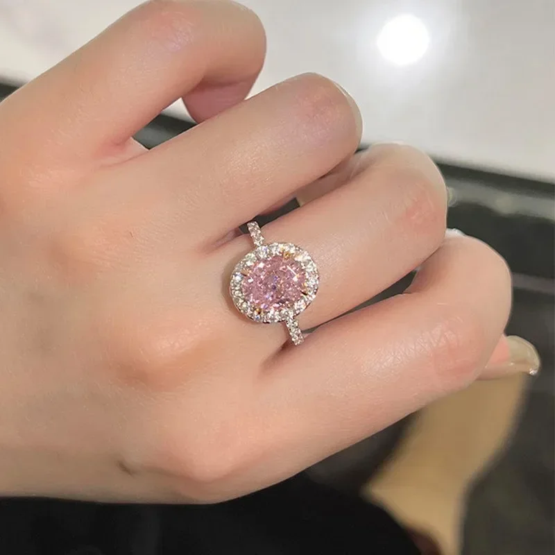 Romantic vintage light pink gemstone rings for women silver 925 micro inlaid diamonds luxury engagement ring layered jewelry