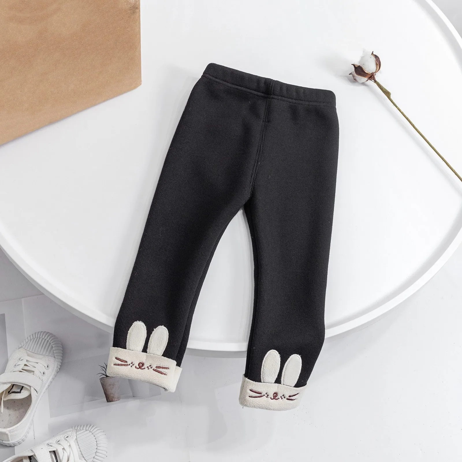 Infant Girl Leggings Autumn Winter Thicken Plus Velvet Baby Pant Tights Elastic Waist Flower Warm Kids Rabbit Print Trousers