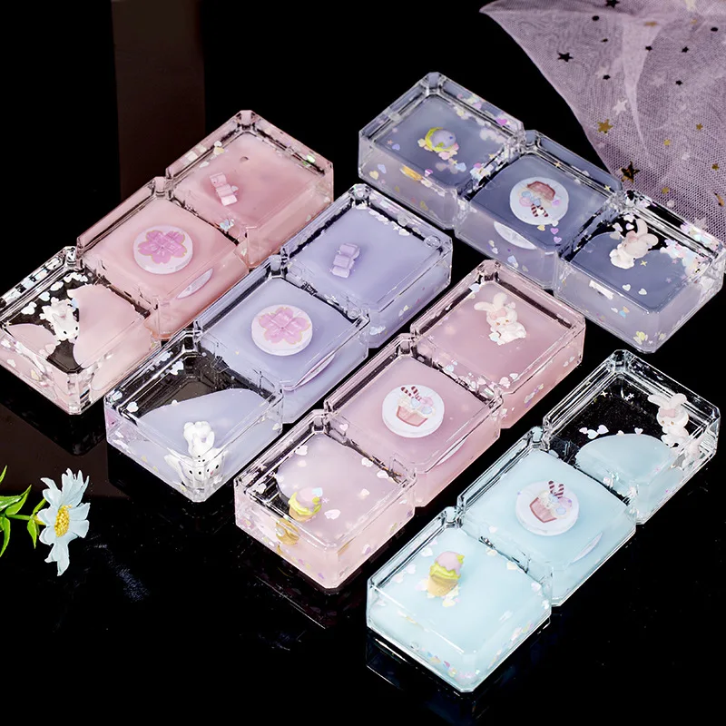 Geometry 3Layers Acrylic Square Cartoon Rabbit Oil Drop Drifting World Toy Children Hourglass Toy For Creative Kid Birthday Gift image 4