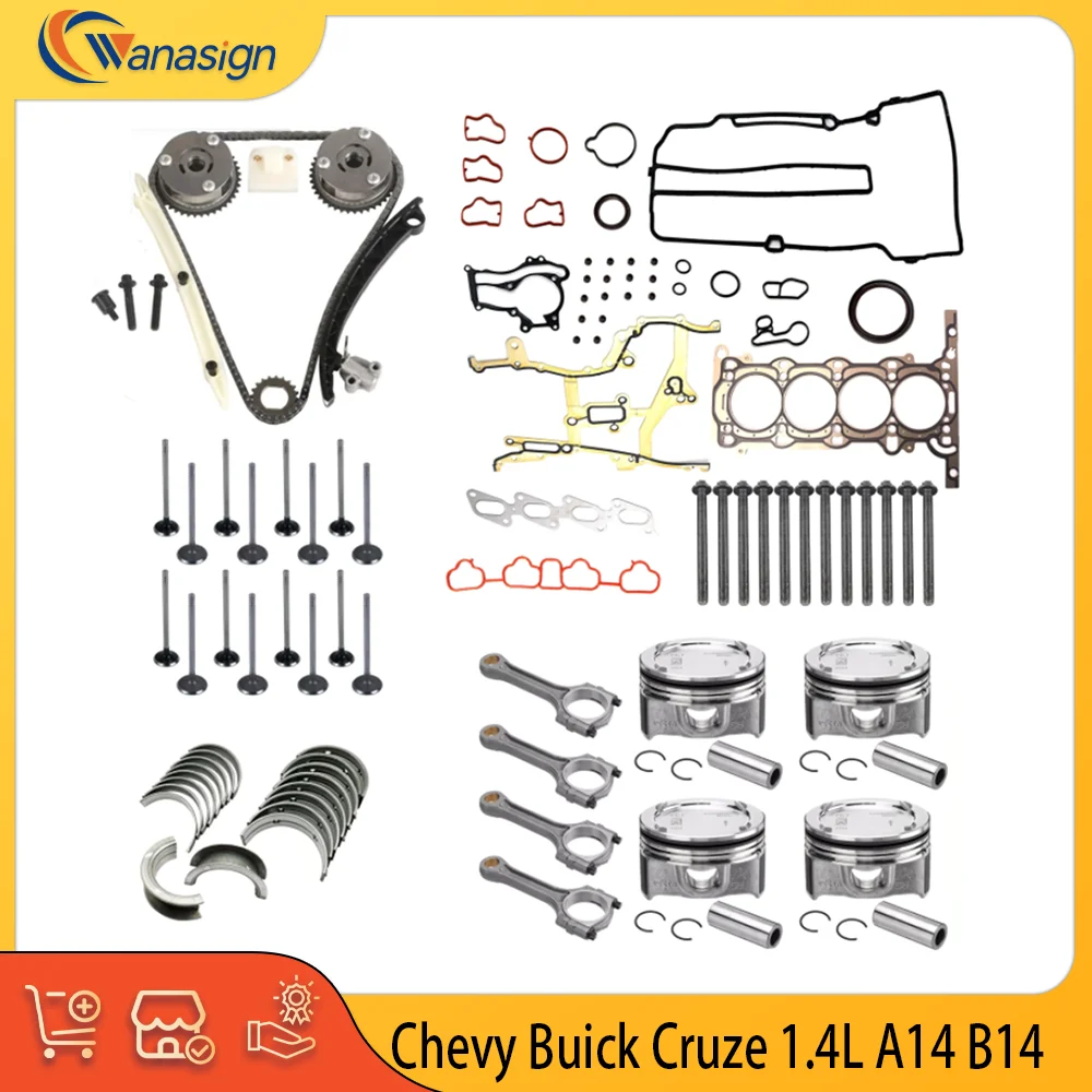 

AUTO ENGINE PARTS Head Gasket & Connecting Rods & Timing Chain & Piston Kit For Buick Chevy 1.4L L4 GAS 1.4T A14 B14 2011-2021