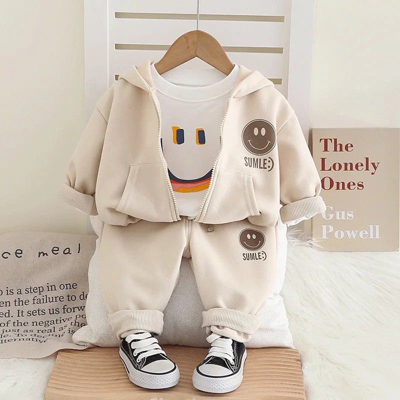 

IYEAL Autumn Children Boy Clothes Set Kid Girls Outfits Hoodies +T-Shirt+ Pants 3pcs Suit Baby Fashion Smile Printed Tracksuits