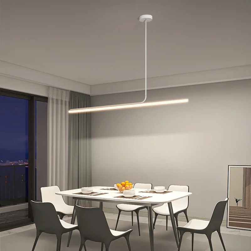 Imagem -03 - Escandinavo Moderno Tubo Longo Led Pendant Light Preto Dimmable Minimalista Iluminação Quarto Escritório Mesa de Jantar