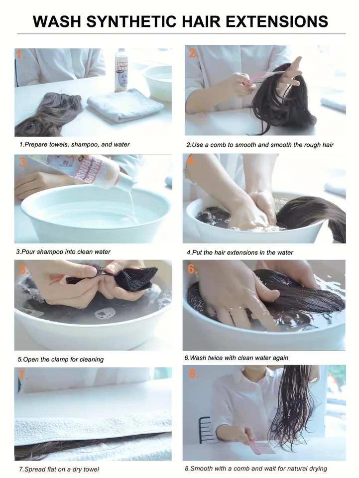 9 piezas de extensiones de cabello rizado con clip de 22 pulgadas, postizos sintéticos largos y gruesos para mujer, marrón oscuro 6
