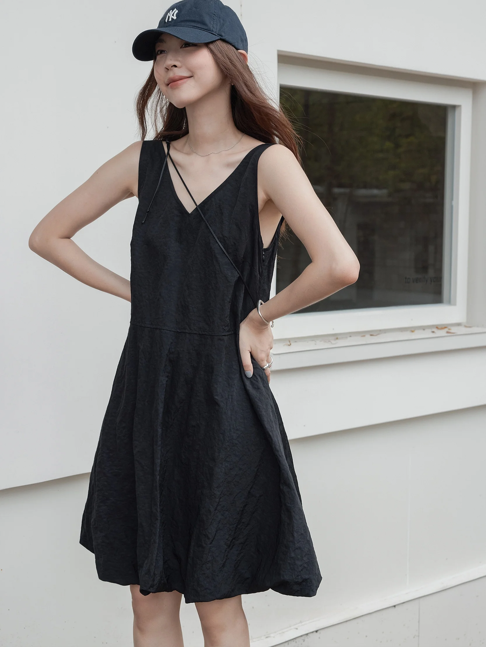 

VNOOK Lazy V-Ne Svel Vest Dr Textured Flower Bud Korean Sle Layered Wear Ci Commute Cotton Women's Dr