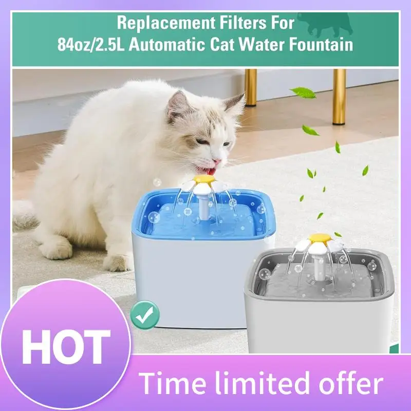 

B69C Replacement Filters Sponges For 84Oz/2.5L Automatic Pet Fountain Cat Water Fountain Filter Triple Filtration