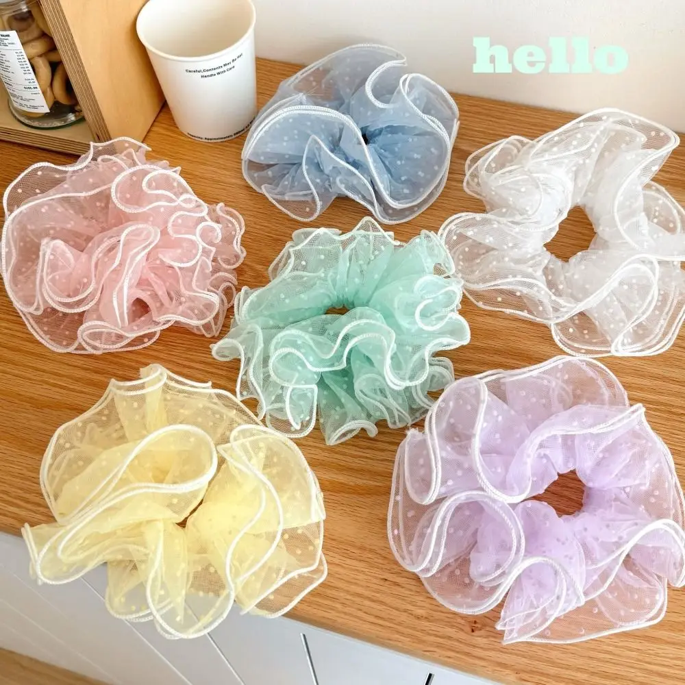 الكورية الصيف الأورجانزا Scrunchies الدانتيل مطاطا مطوي Scrunchies الشيفون الحلو نقطة الشعر الحبال الفتيات