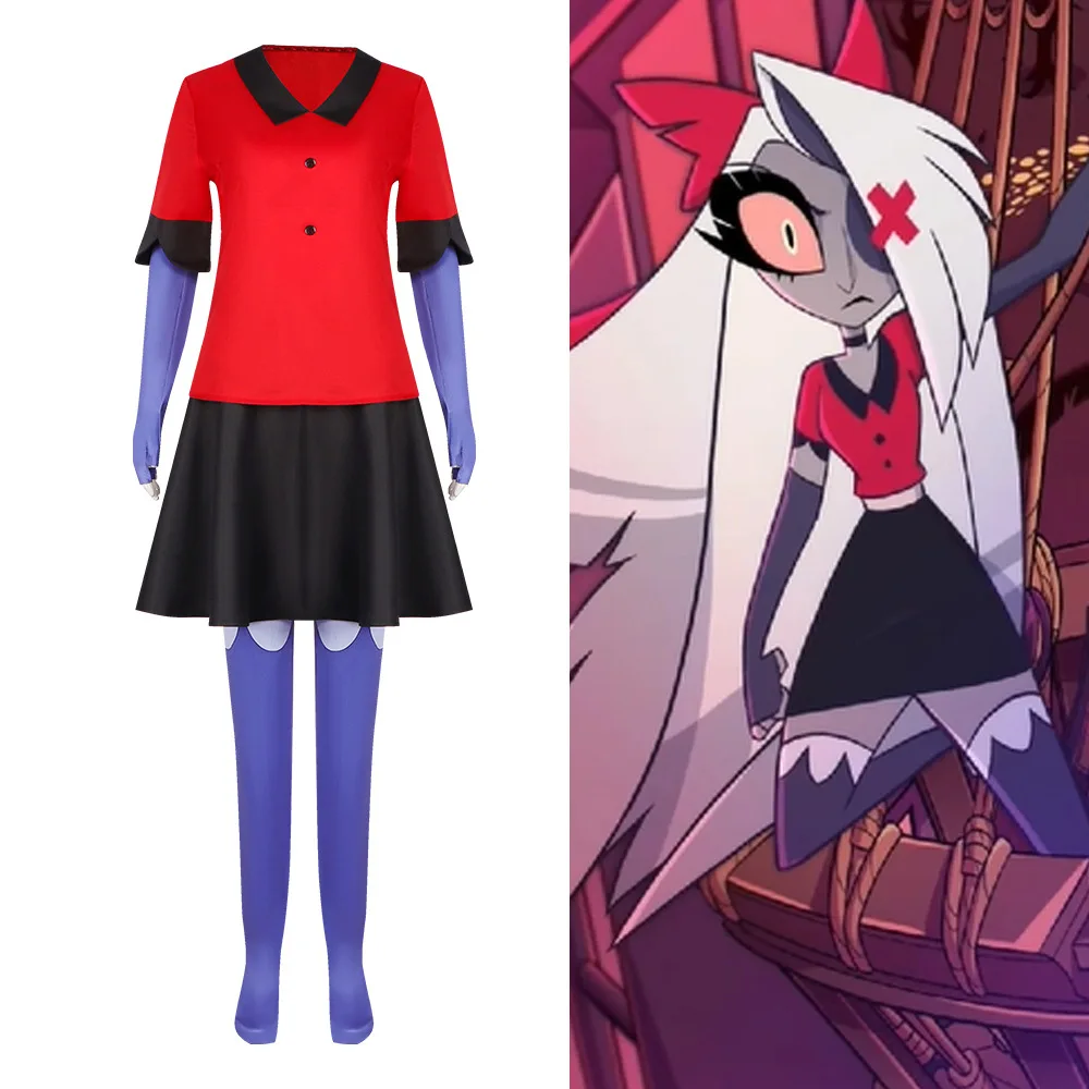 Anime Hazbin Vaggie Cosplay Costumes Hotel Vaggie Uniforms Angel Fight Dress Skirt Outfit Halloween Cosplay Role Play for Women