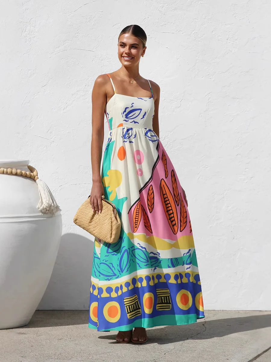 

Женская летняя юбка А-силуэта с принтом, свободная, с завышенной талией, из полиэстера, без рукавов, Cleanfit Sle