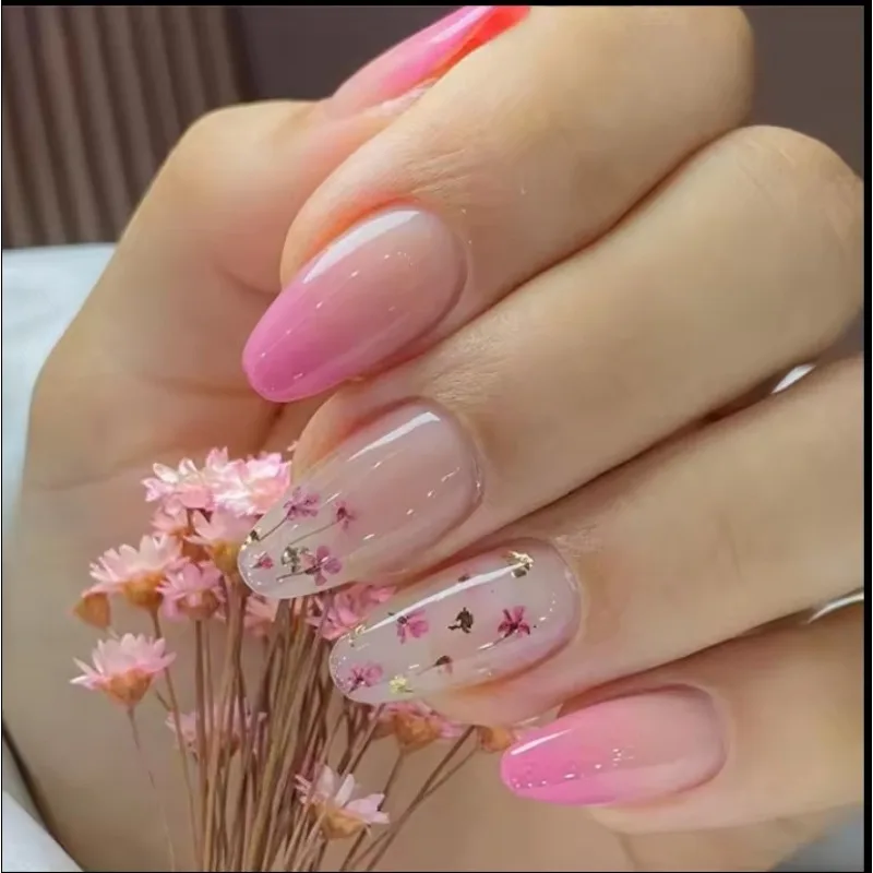 

24Pcs Fake Nails Oval-Shaped Printed Gradient Spring Floral Design Press-On Nail Tips Perfect Gifting for Girls and Friends