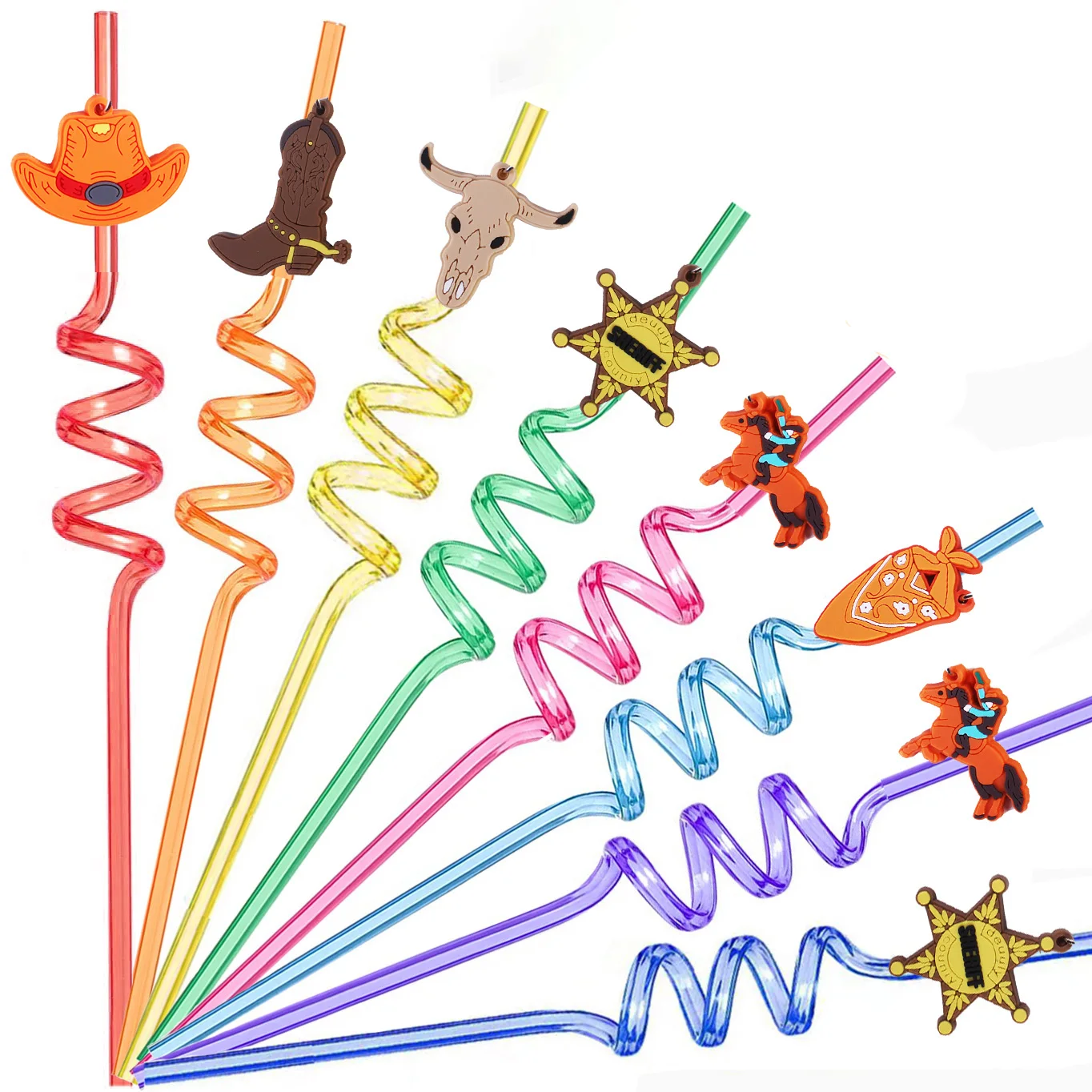 

8 Pcs Western Cowboy Party Favors Cowgirl Decorations Reusable Plastic Straws Colorful Drinking Birthday Baby Shower Rodeo Decor