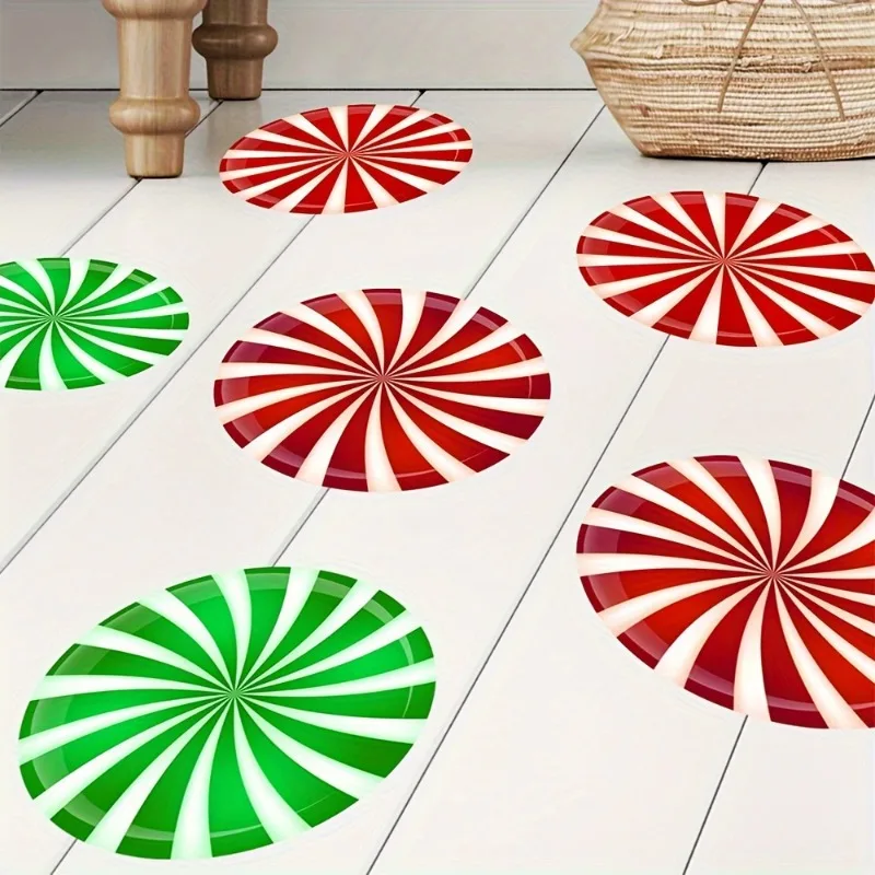 12Pcs / 6Pcs Christmas Floor Sticker, Colorful Candy Pattern Self-Adhesive Wall Stickers, Removable Stickers, Wall Decor Decals