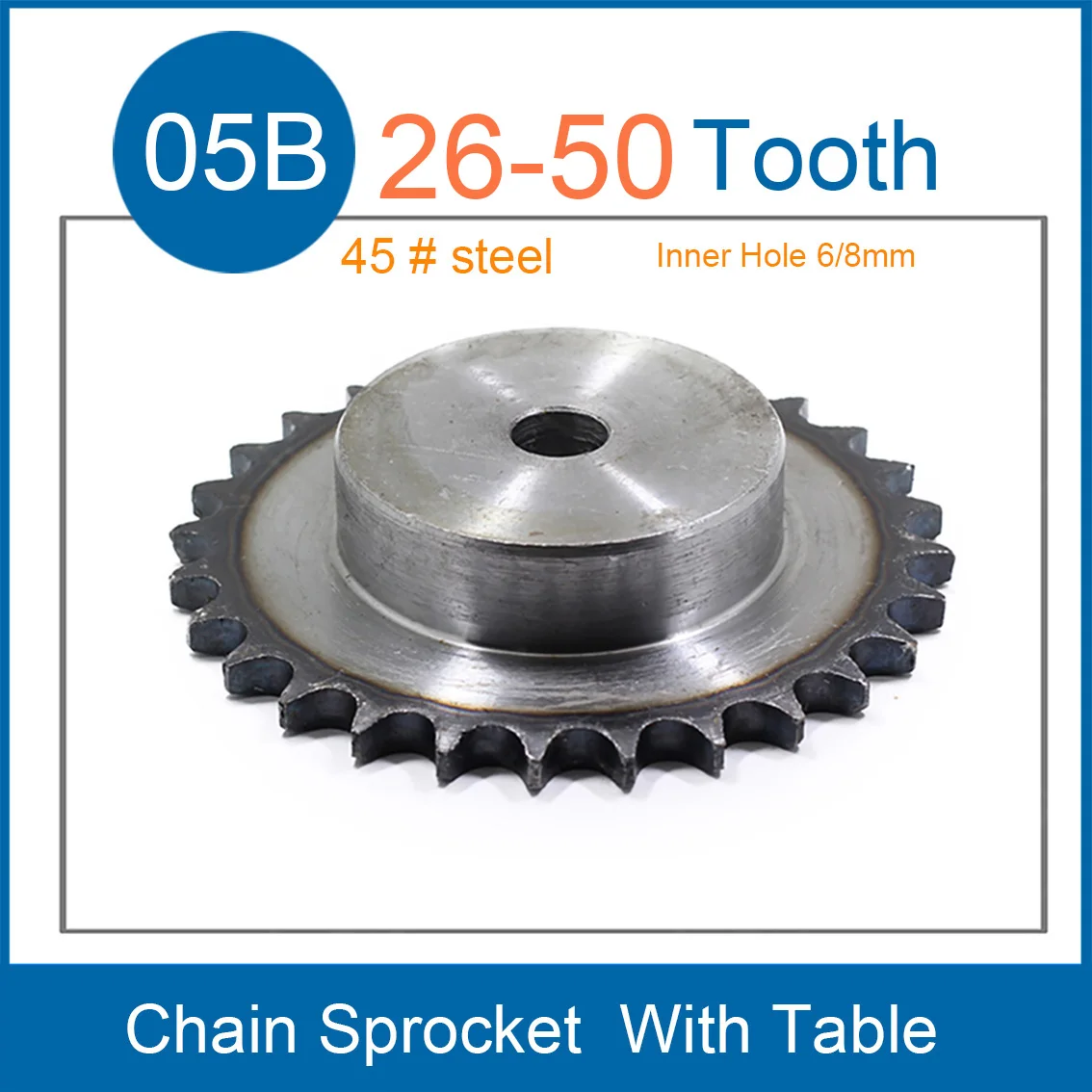 1PCS 26/27/28/29/30/35/36/40-50 Teeth 05B Chain Gear 45 # Steel 8mm/10mm Aperture Industrial Sprocket Motor Chain Drive Sprocket