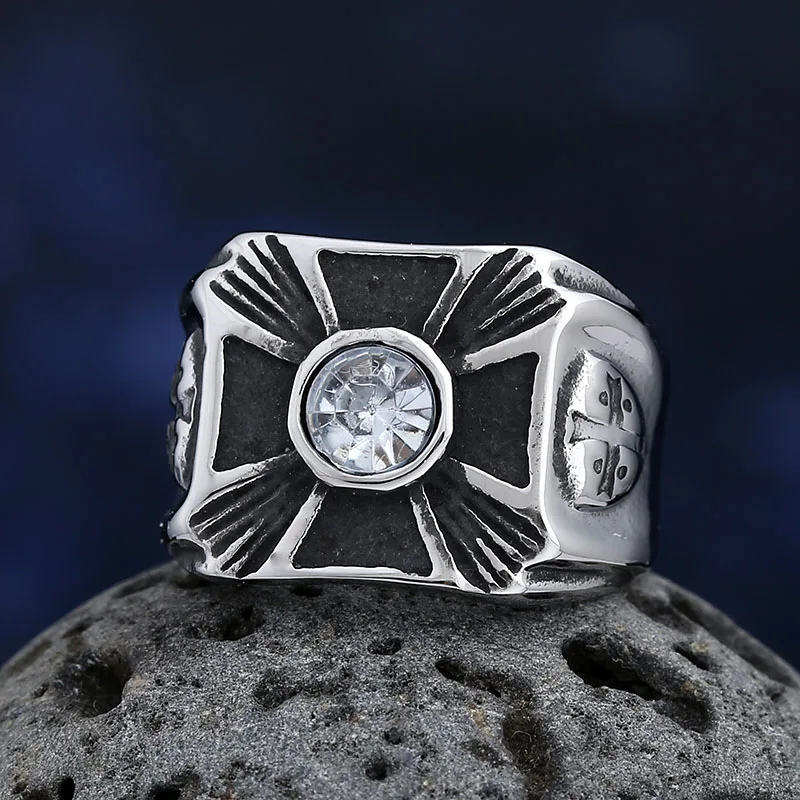 Gut poliert 2024new Free shipping 316l Edelstahl Kreuz mit Zirkon Ring Mode Worte Retro Schmuck Hochzeits geschenk