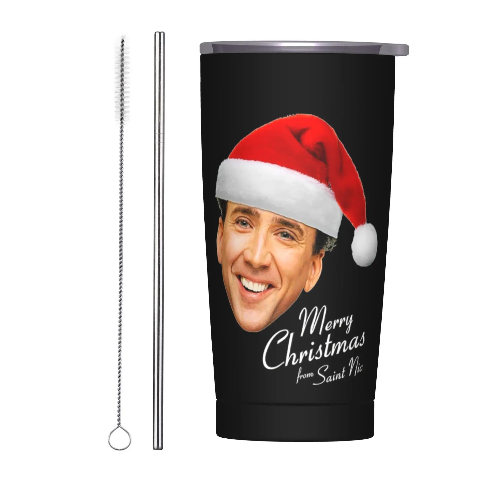 Nicolas Cage Throw Pillow xrdwof2zk4k Tumbler Vacuum Insulated Coffee Cups with Lid Straw Double Wall Mugs Spill Proof, 20oz