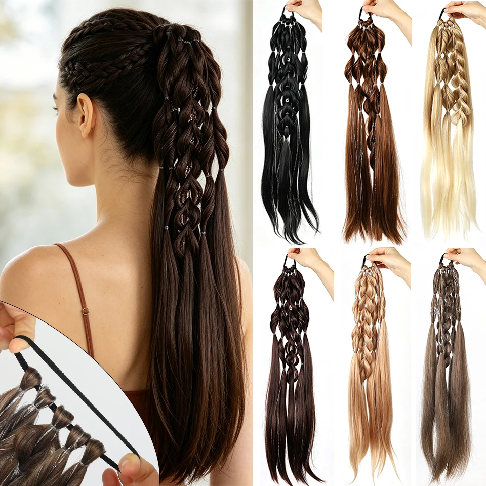 Bubble Lantern Braid Ponytail Y2K Hair Synthetic Ponytail Hairpiece Gradient Hair Extensions for Halloween Christmas Festival