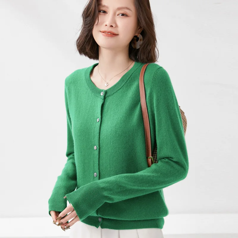 2024 New Women\'s Clothing Crewneck Knitted Cardigan Women\'s Solid Color Cardigan Spring And Autumn NJR-003