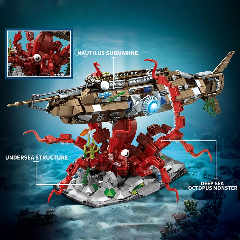 ตัวต่อเรือดำน้ำนอติลุส 1190 ชิ้น ของเล่นตัวต่อประกอบเอง ของตกแต่งบ้าน ของขวัญสำหรับเด็ก