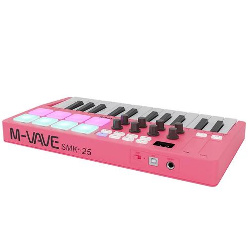 Imagen 2 del producto M-VAVE SMK-25 Controlador de teclado MIDI USB con 8 almohadillas RGB, Bluetooth, 8 perillas, teclas semipesadas, software incluido - Rosa/Rojo