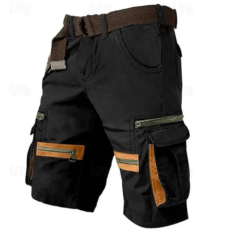 

New Summer Outdoor Breathable Loose Cargo Men Fashion Multi Pockets Patchwork Shorts For Mens Vintage Short Pants No Belt