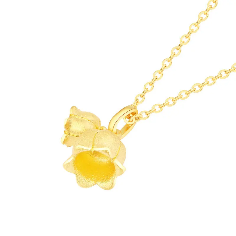 

FINE 999 24K Yellow Gold Pendant Women 3D Gold Flower Necklace Pendant
