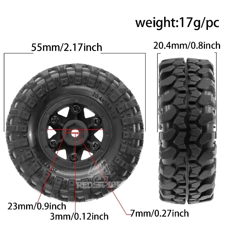 

4pcs 1.0'' Crawler Tires and Plastic Beadlock Wheels for 1/24 RC Crawler Axial SCX24 90081 AXI00001 FCX24