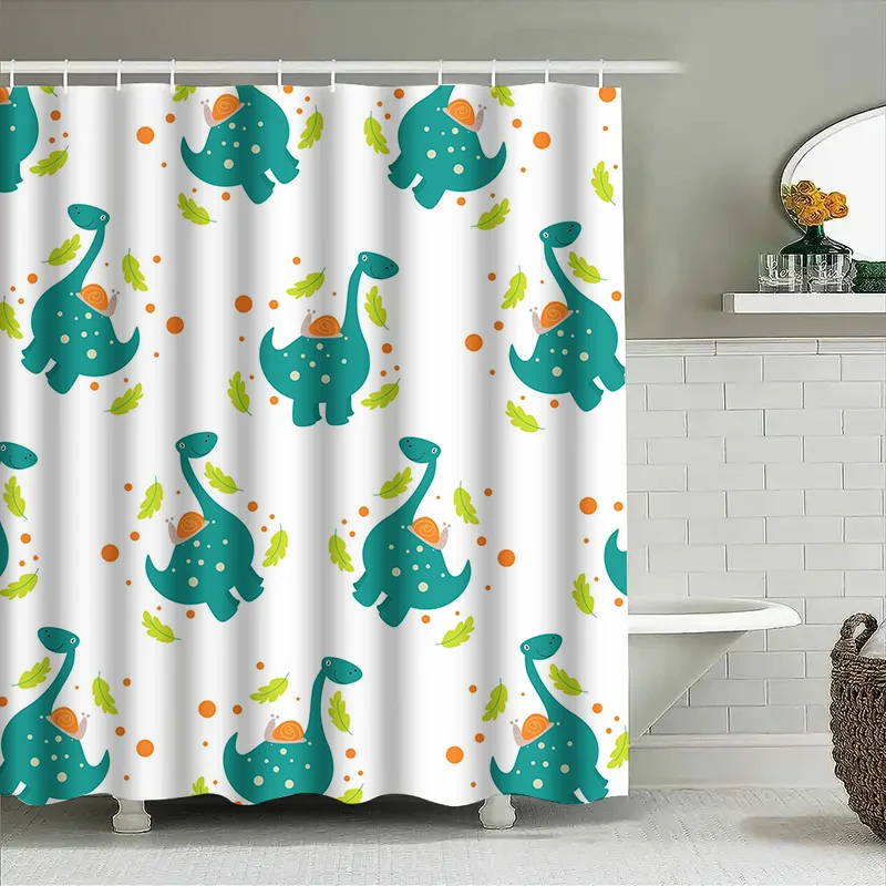 

Green Dinosaur Shower Curtain Set Bathroom Decor Waterproof Fabric Kids Bath Mat Gift