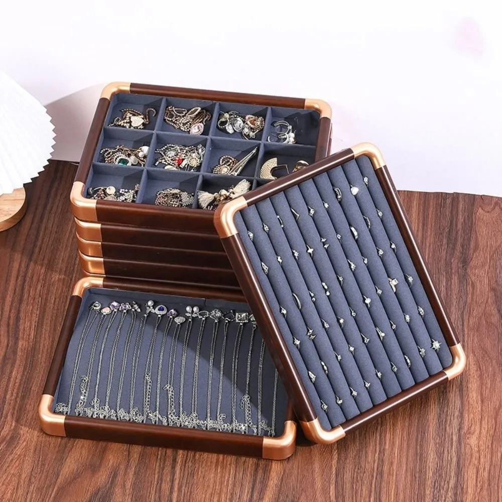 

Velvet Wooden Jewelry Tray Large Capacity Earrings Rings Jewelry Display Tray Necklaces Bracelets Storage Box