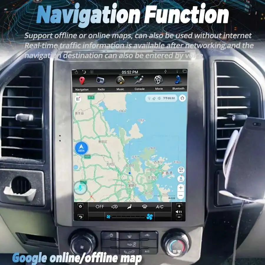 12,1-дюймовый автомобильный радиоприемник с экраном Android, 256 ГБ для Ford Raptor F150 F250 F350 F450 F650 2015-2019, мультимедийный видеоплеер с GPS CarPlay