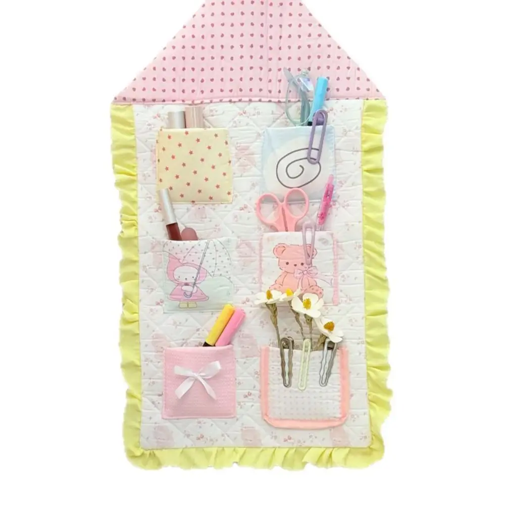 Cute Cartoon Strawberry Hanging Bag Wall-mounted Space Saving Storage Bag High Aesthetic Value Large Capacity