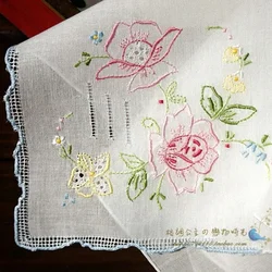 4pcs Hand Embroidery Drawing and Piercing Process Vintage High Cotton Handkerchief Cover 30CM Knapkin Handkerchief