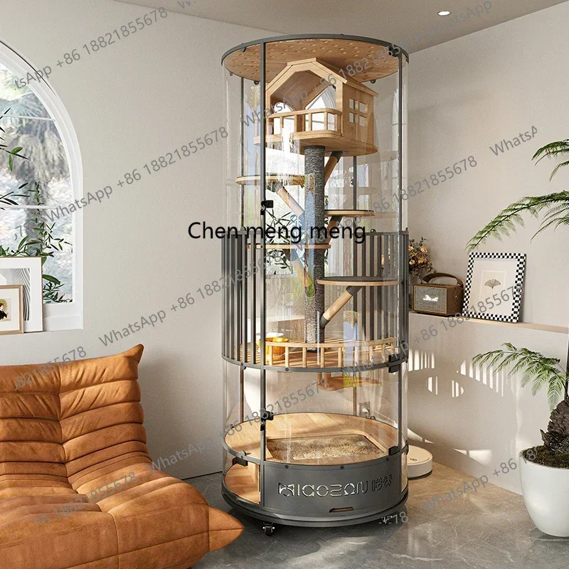 Fully transparent glass panoramic rotating cylindrical cat villa luxury cabinet cage home