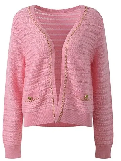 Conjunto de Cardigan de Tricô Sem Mangas Deco com Corrente Rosa Estilo Europeu de Alta Qualidade para Mulheres Faionáveis