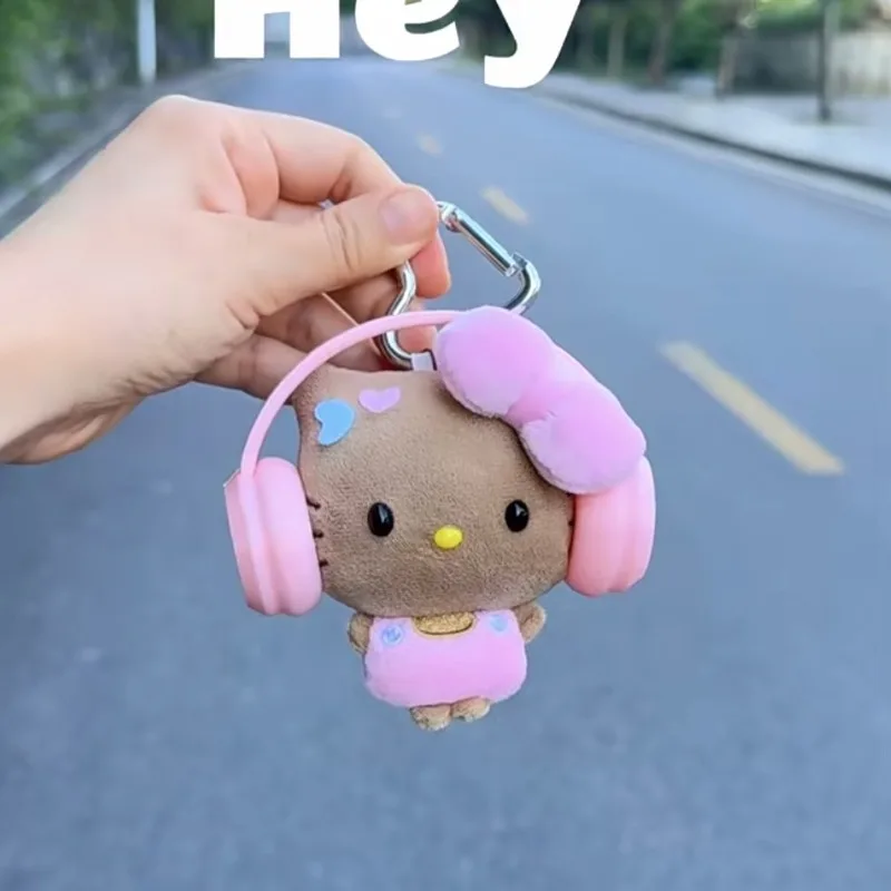 Cute Headphone Skateboard Mini Version Black Leather Hello Kitt Cat Bag Small Pendant Accessory Plush Bag Hanging Ornament view 5