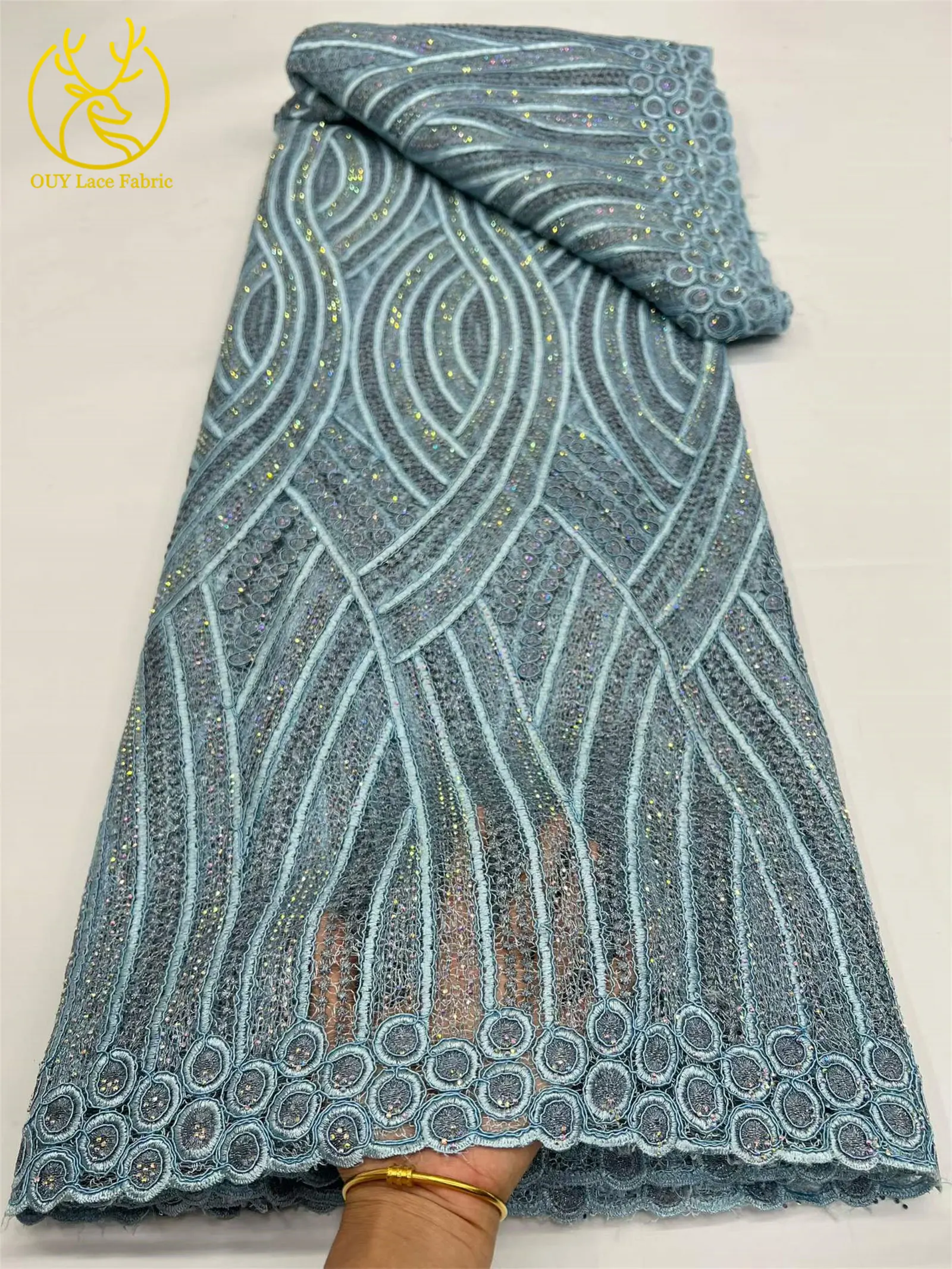 5 Yards hochwertiger afrikanischer Baumwollstoff mit gewebten Edelsteinen, 2026 nigerianischer wasserlöslicher Stoff für Damen-Partykleider zum Nähen – Detail 10