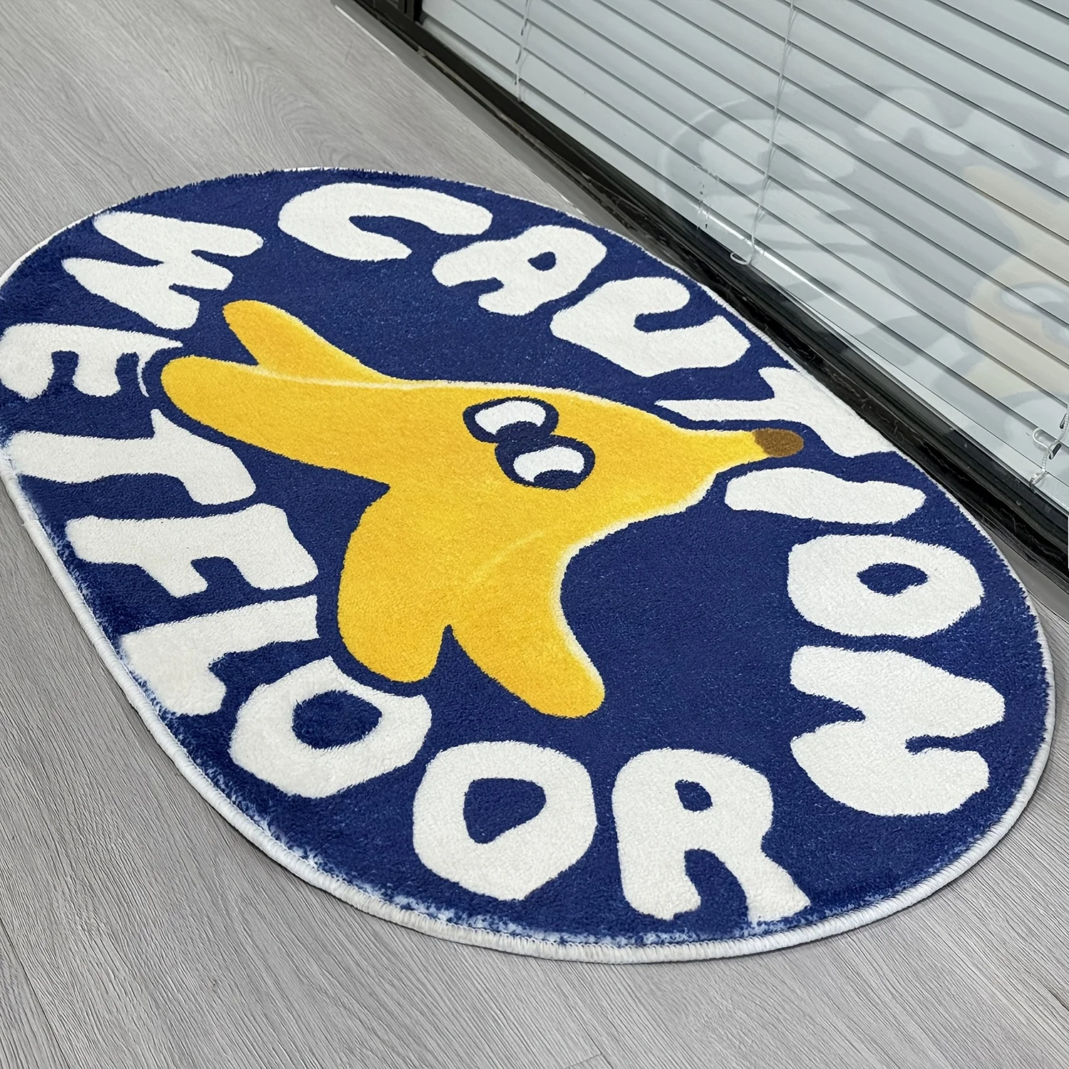 VIKAMA Oval Banana Cartoon Bathroom Doormat Caution Wet‑floor Letter Print Soft Plush Non‑slip Water‑absorbing Floor Mat