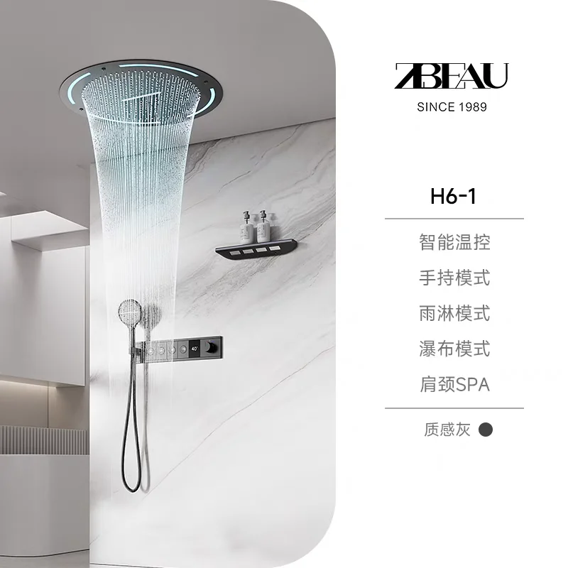 500mm Round LED Oversized Rain Ceiling-Mounted Shower Head set Brass Thermostatic Bathroom Shower faucet set Concealed 4-mode