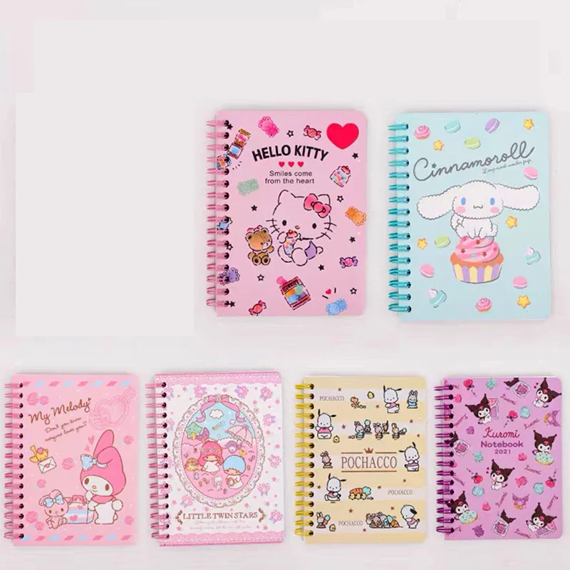 

6 pcs/lot Sanrio Kawaii Kuromi Melody Coil Notebook Cute Portable Note Book Diary Planner Stationery Gift School Supplies