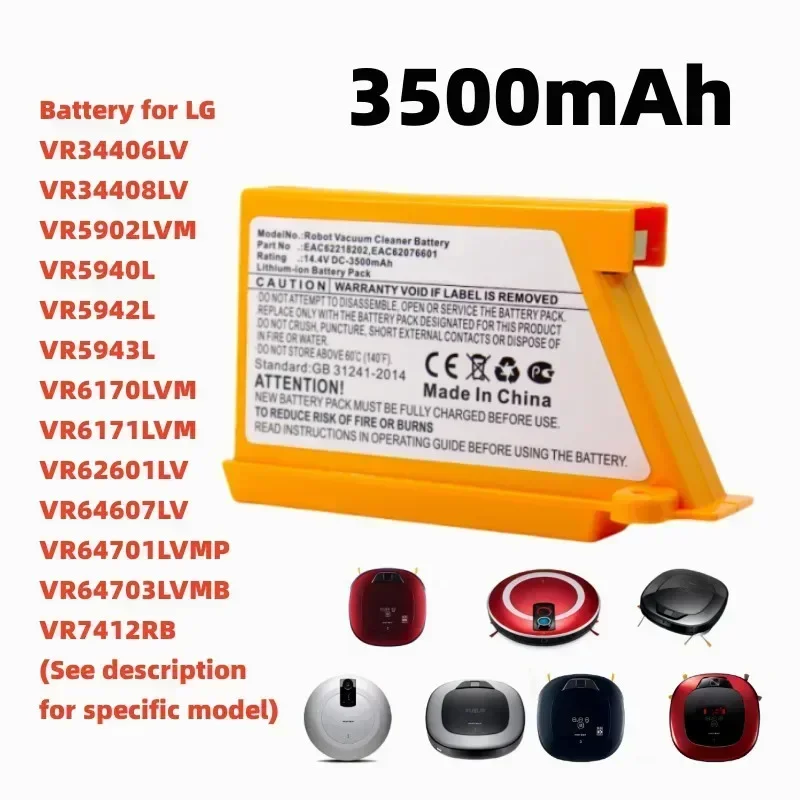 Replacement 14.V 5000mAh Battery for LG Robot Vacuum Cleaner (VR6270LVB - VR64604LV, EAC60766103, EAC62218205)