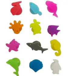 12pcs Suction Cup Silicone Sea Fishes Animals wine charms glass markers