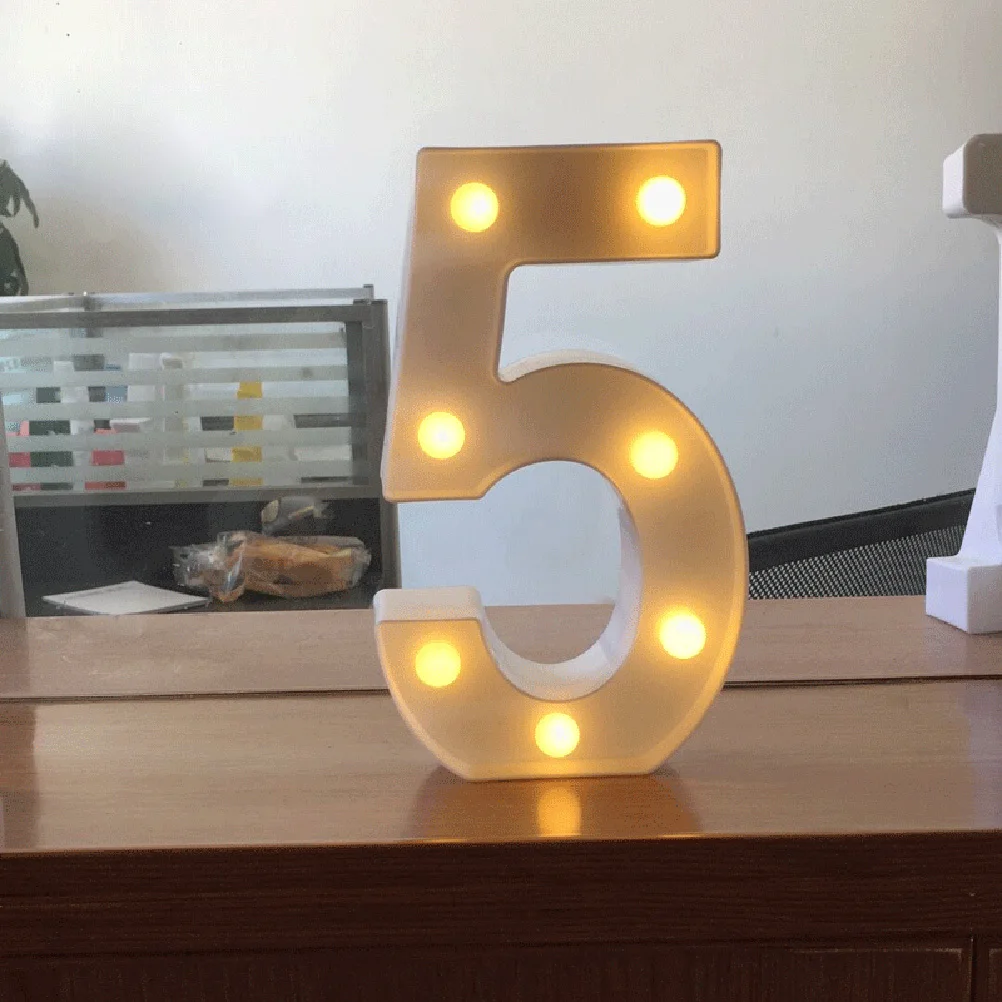 Lampka Nocna LED Numer 5, Lampka Dekoracyjna na Ślub, Urodziny, Imprezę, LED Numer