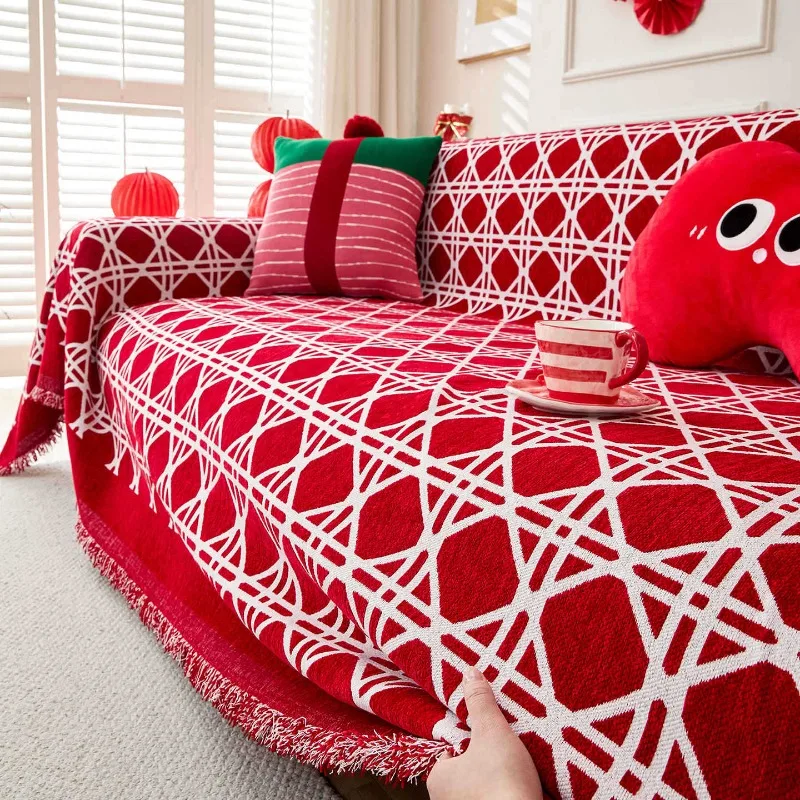 1PC Red Sofa Cover New Year's Wedding All Seasons Universal Double-sided Wedding Cover Fabric Soft Fabric Home Textile Products
