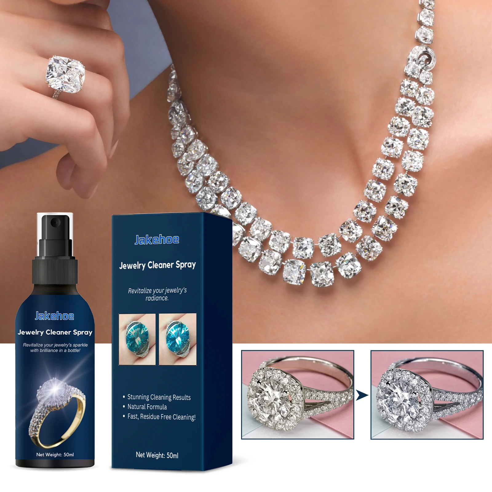 

50ML/Bottle Jewelry Cleaner Spray Long-Lasting Shine Multi-function Necklace Cleaner Universal Anti-Tarnish Jewelry Polisher