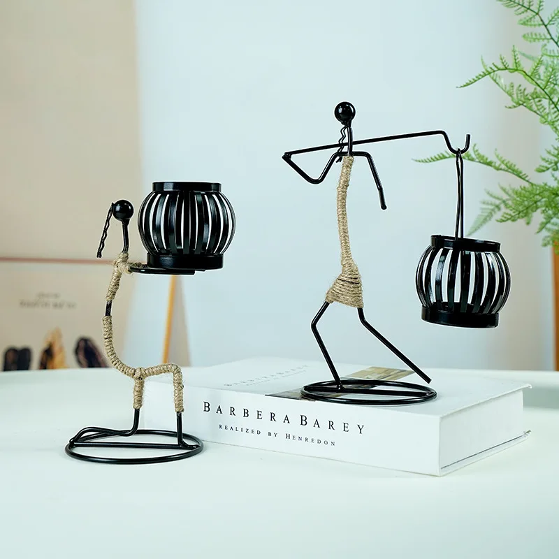 

Rope Wrapped Iron Candle Holder - Minimalist Lantern Decor for Home, Table Centerpiece, Romantic Dinner