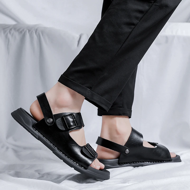 AIYUQI-Sandales en cuir véritable pour hommes, chaussures de plage à usage touristique, nouvelle collection été 2023