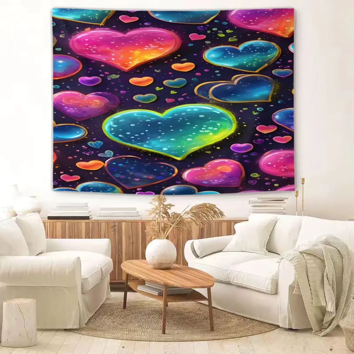 

Colorful Heart Nebula Tapestry: Vibrant Wall Decor for Spaces, with Cosmic Gradient Heart Patterns, Fitting Artistic Home
